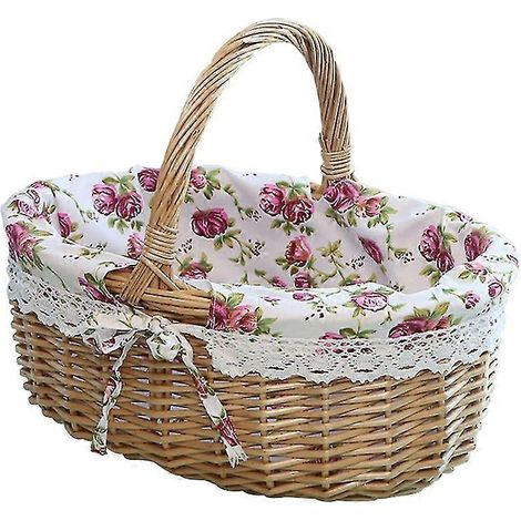 Panier de pique-nique en rotin avec anse, panier en osier, panier de Pâques tressé à la main, panier pour œufs et bonbons de Pâques, boîte de rangement pour jouets d'enfants