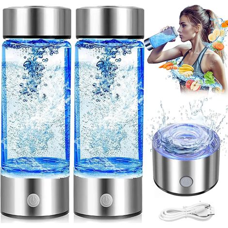 Lot de deux bouteilles d hydrogène portables quatre cent trente millilitres ioniseur avec technologie SPE et PEM pour eau
