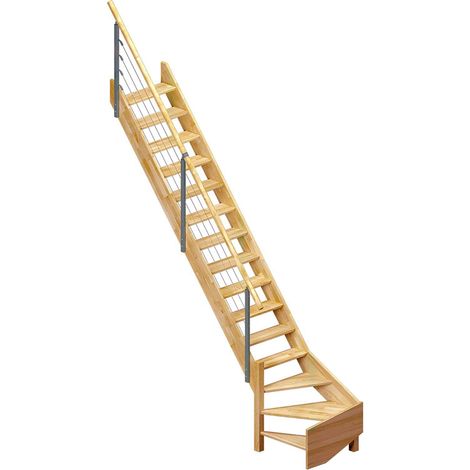 Dolle Raumspartreppe Brest bis 320cm Geschosshöhe 1/4-gewendelt unten links in Eiche unbehandelt inklusive Geländer (1/4)
