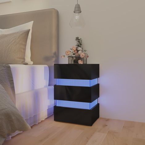 Table de chevet, Table d'appoint, Table de nuit à LED Noir brillant - 45x35x67 cm pour Salon Chambre bois ingénierie JFH8539 (1/5)