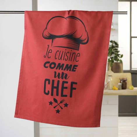 Torchon de Cuisine "Comme un Chef" 50x70cm Rouge (1/5)