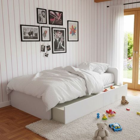 Letto 1 piazza e mezza con cassettoni, personalizzabile e facile montaggio - Bianco