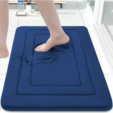 Tapis de bain, tapis antidérapant en mousse à mémoire de forme épaisse pour l'entrée de la salle de bain, tapis en polaire corail - 50x80cm (base en PVC à motif carré)