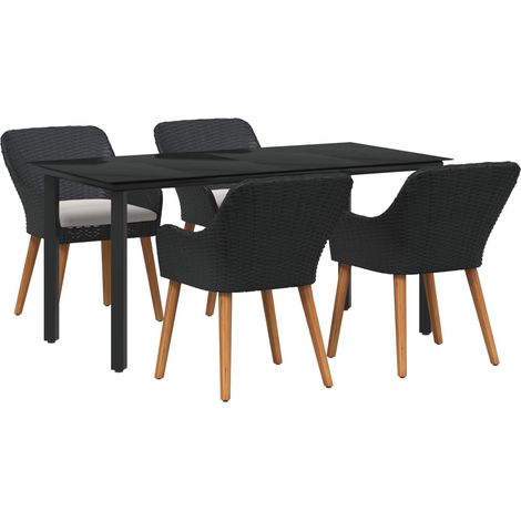 Garten Essgruppe mit Kissen 5 pcs Schwarz Poly-Rattan