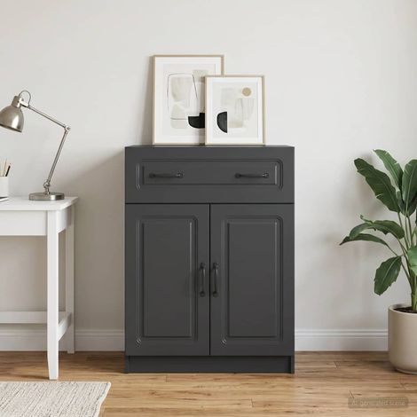 Buffet noir avec tiroir et 2 portes en bois d’ingénierie, 66 x 34,5 x 87 cm - PANGIVO (1/5)