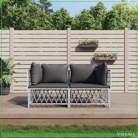 Canapé d'angle de jardin - FAFEICY - Modulaire - Blanc - Acier enduit de poudre - Coussins rembourrés (1/5)