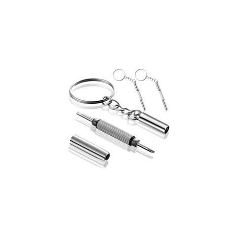 Tournevis pour lunettes portable 3-en-1 – Lot de 2 mini tournevis en acier inoxydable avec porte-clés, kit de réparation compact (1/5)