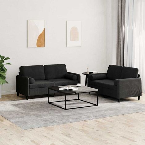 Ensemble de 2 canapés 2 places en velours noir avec coussins, 46kg - PANGIVO (1/5)
