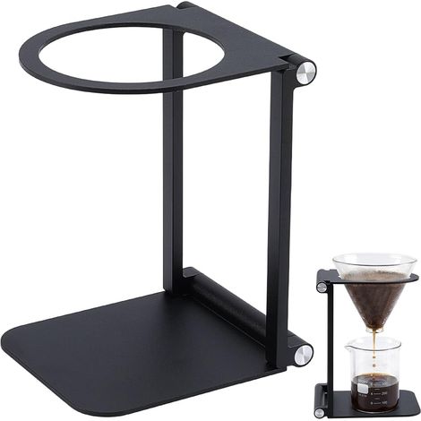 Support à Café Portable Compact 124x83x17mm Support de Machine à Café Pliable Rectangulaire en Alliage d'Aluminium Noir Supports d'Infusion pour Bureau, Maison, Camping (1/5)