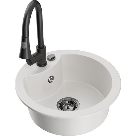Mexen Diego 1-Becken-Granit-Spüle mit Mischbatterie Elia, Weiß - 6512-20-670101-70 (1/5)
