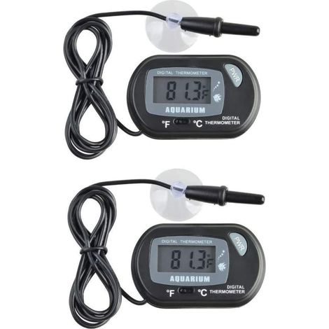 2 x Petit Thermomètre Numérique d'aquarium avec Ventouses & Sonde et Batterie, LCD Thermomètre d'Aquarium pour Aquarium Marin, Incubateur, Réservoir de Reptiles (1/5)