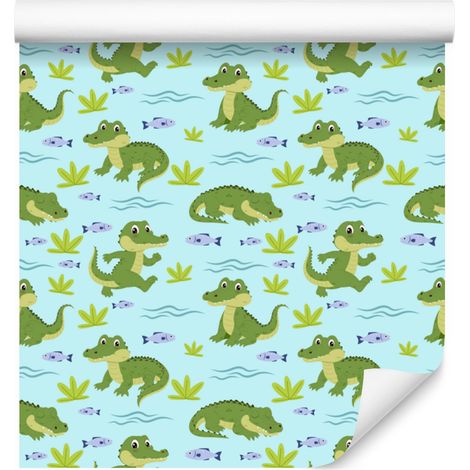 Krokodiltapete in Aquamarin und Mint für Wohn- und Schlafzimmer, 50 x 1000 cm (1/5)