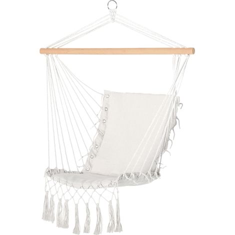 Chaise suspendue balancelle tissu avec franges 90x50 cm Crème