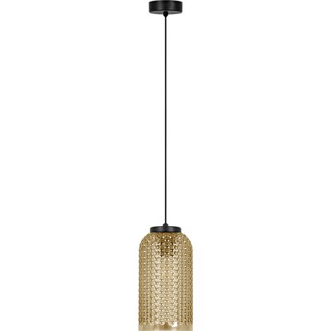 Suspension Capri tube noire verre ambre relief E27 Kaja (1/5)