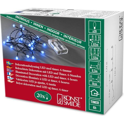 Konstsmide 1491-907, Luci LED su filo, a batteria, 20 punti luce, timer integrato, blu (1/2)