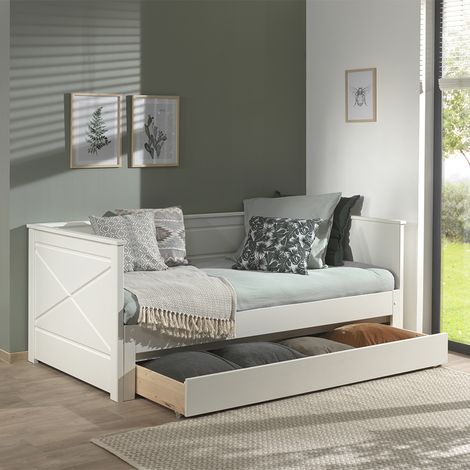 Lit capitaine 90x200 sommier et tiroir inclus Vipack Scott Blanc (1/5)