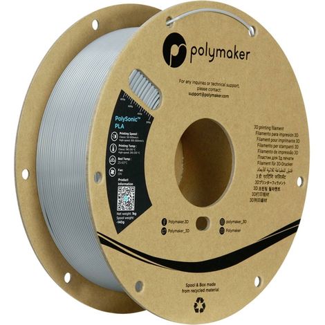 Polymaker PA12003 Filamento per stampante 3D Plastica PLA Filamento ad alta velocità 1.75 mm 1000 g Grigio PolySonic™ 1