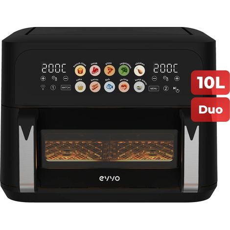 Freidora sin aceite EVVO Tasty Fryer Advance Duo 10L, capacidad 10 l, hasta 200ºC, 2900W, panel táctil, doble cesta, doble resistencia