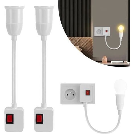 Lot de 2 douilles E27 : douille de lampe E27 rotative à 360° avec interrupteur sans câble UE adaptateur prise pour ampoule