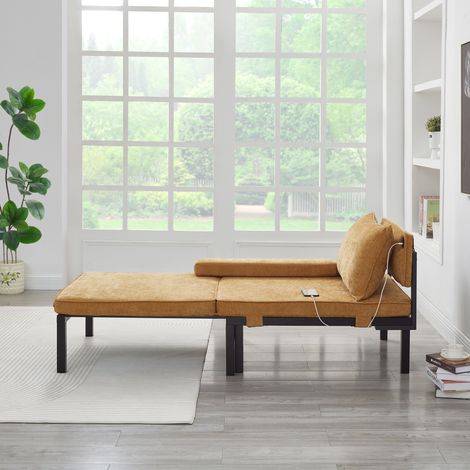 Canapé-lit, USB, avec coussin, pour chambre, chambre et mezzanine, jaune clair, assise confortable, pour salon bureau appartement