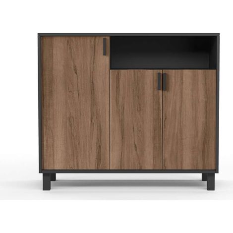 Recibidor zapatero 3 puertas Modelo 520 acabado grafito/nogal claro. 88 cm (alto) x 100 cm (ancho) x 37 cm (prof.) (1/5)