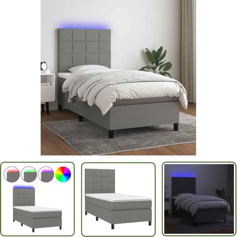 The Living Store Sommier à lattes de lit avec matelas et LED Gris foncé 80x200cm - Sommier Tapissier - Lit Plateforme - Lit Avec Rangement - Lit Design - Lit Moderne (1/5)