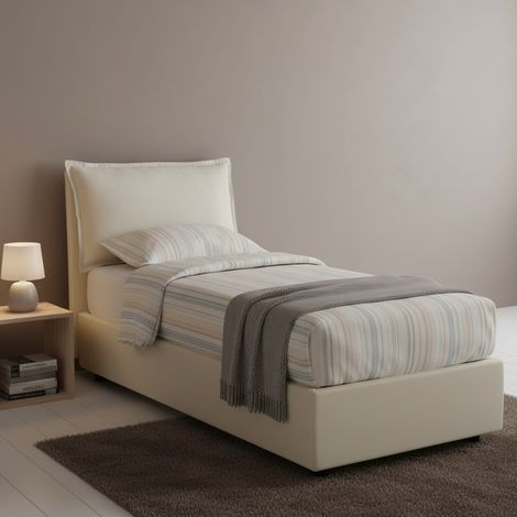 Lit Simple Arzon, Matelas Inclus, Fabrication Italienne, Beige (1/5)
