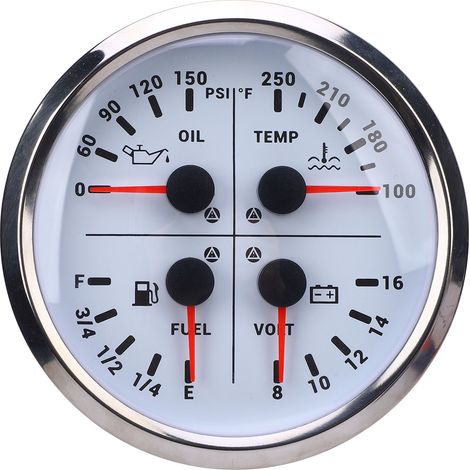 110 mm (4 3/8 Zoll) 4-in-1 Multifunktionsanzeige DC 12 V 0-150 PSI Öldruck-, Kraftstoffstand- und Wassertemperaturanzeige, für LKW, Boot, Wohnmobil (weißes Zifferblatt)