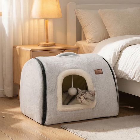 Niche pour Chat 2 en 1 Panier Douillet Pliable pour Chat et Petit Chien avec Coussin Amovible Lavable (1/5)