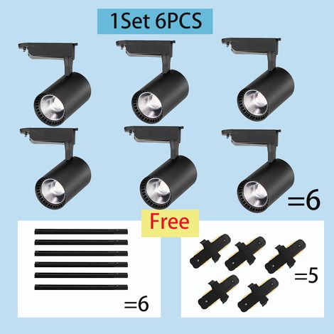 LED Schienenstrahler Set 6-flammig, 40W, Schwarz, Warmweiß, Premium-Deckenstrahler für Schienensystem mit Schienen und Verbindern