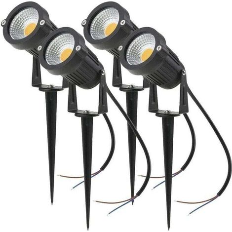Juego de 4 focos LED COB ajustables de 5 W para exteriores con estacas para iluminación de jardín y patio, color blanco - KZQ