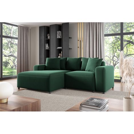 Ecksofa Designersofa Sofa MEGAN XS in Stoff Salvador Dunkelgrün Ottomane Links (1/2)