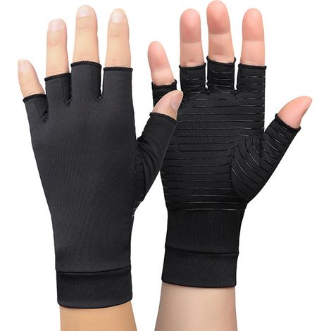 1 paire de gants de compression pour l'arthrite - Gants demi-doigts en polyester et cuivre pour soulager les douleurs articulaires et les symptômes de l'arthrite (1/5)