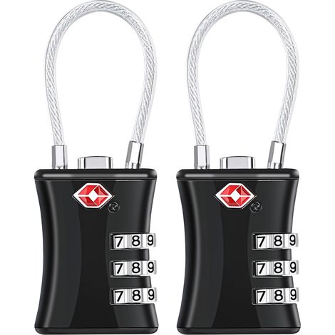 Lucchetti per valigie (confezione da 2), lucchetti TSA per bagagli, lucchetto di sicurezza a 3 cifre, lucchetto con combinazione, omologati TSA per bagagli da viaggio all'aperto, zaini da campeggio