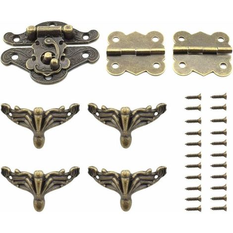 3 PCS Antique Bronze boucle bloquante et papillon forme charnière et pieds Support rétro Meubles de décoration Kit de fixation pour les bijoux Boîte de rangement en bois Cabinet Case (1/5)