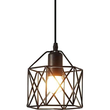 Rétro Suspension Luminaire Industrielle en Métal Cage Hexagone Vintage Lustre Abat-jour Plafonnier E27 Géométrique Design Lampe pour Salon Chambre Cuisine, 15CM, Noir - Noir BLOW (1/4)