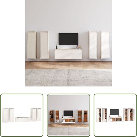 Armoire suspendue - Meubles TV 5 pcs Blanc Bois massif de pin (1/5)