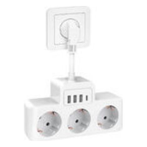 7 en 1 Multiprise Electrique 3 Prises, Multiprise Murale avec 3 Prises AC et 4 Ports USB, Prise USB Secteur Multiple avec Cordons Court (1/5)