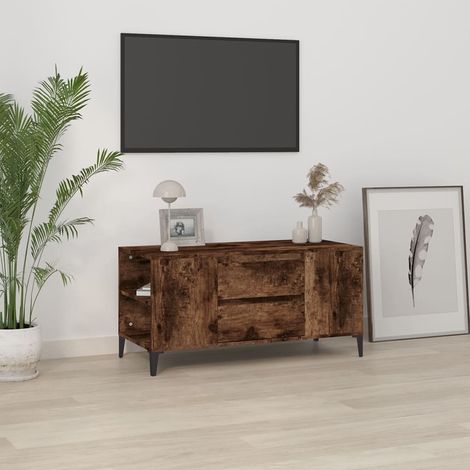 Meuble TV - Armoire de TV Banc TV pour Salon Chêne fumé 102x44,5x50 cm Bois d'ingénierie -FR37481 (1/5)