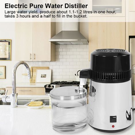Distillerie d'eau pure électrique de comptoir, boîtier en acier inoxydable avec bouteille en verre (argentée, UE Plus) (1/5)