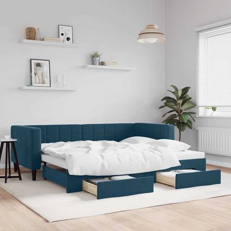 Tagesbett Ausziehbar mit Schubladen Blau 90x200 cm Samt (1/5)