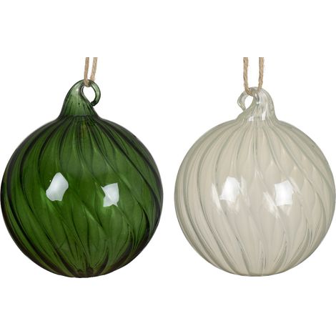 SFERA NATALIZIA 8CM VERDE/BIANCA VETRO SPIRALE.. (1/2)