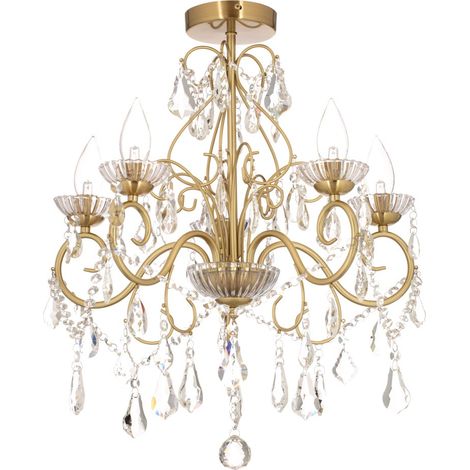 Litecraft Vara Chandelier Bathroom IP44 Ceiling Light 5 Arm - Satin Brass