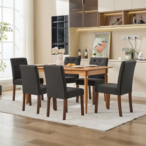 Chaise de Salle à Manger Lot de 4 – Tissu Lin Noir Ultra Doux, Dossier Capitonné, Design Moderne, Assise Confortable, Facile à Nettoyer pour Cuisine & Salon