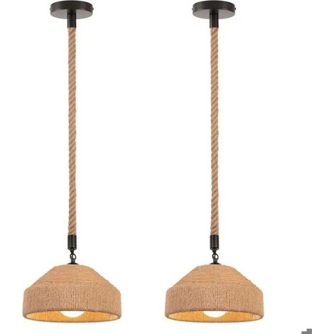 2pcs Rétro Lustre Suspension Industriel 25cm Lampe Plafonnier Vintage Abat-jour en Corde de Chanvre pour salon Chambre (1/5)