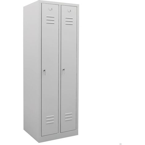 STIER Garderobenspind, 2 Abteile, 1800x590x500mm, lichtgrau, 1 Regalboden, 1 Kleiderstange, abschließbar (1/4)