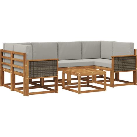 Outdoor Sofa Set with Cushion 5 pcs Natural and Light Grey vidaXL (1/5)