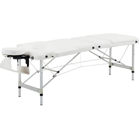 Table de massage pliable, réglable en hauteur avec oreiller pour salon & spa, plastique & aluminium, blanc, 215 x 60 x 61-84 cm (1/5)