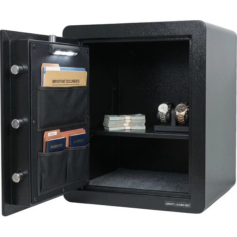Coffre-fort de sécurité, design compact, accès double, noir (1/2)