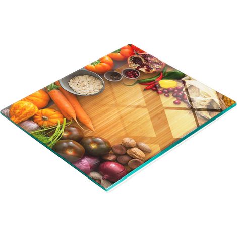 Tagliere decorativo in vetro temperato con motivo verdure autunnali, 60x52 cm (1/5)